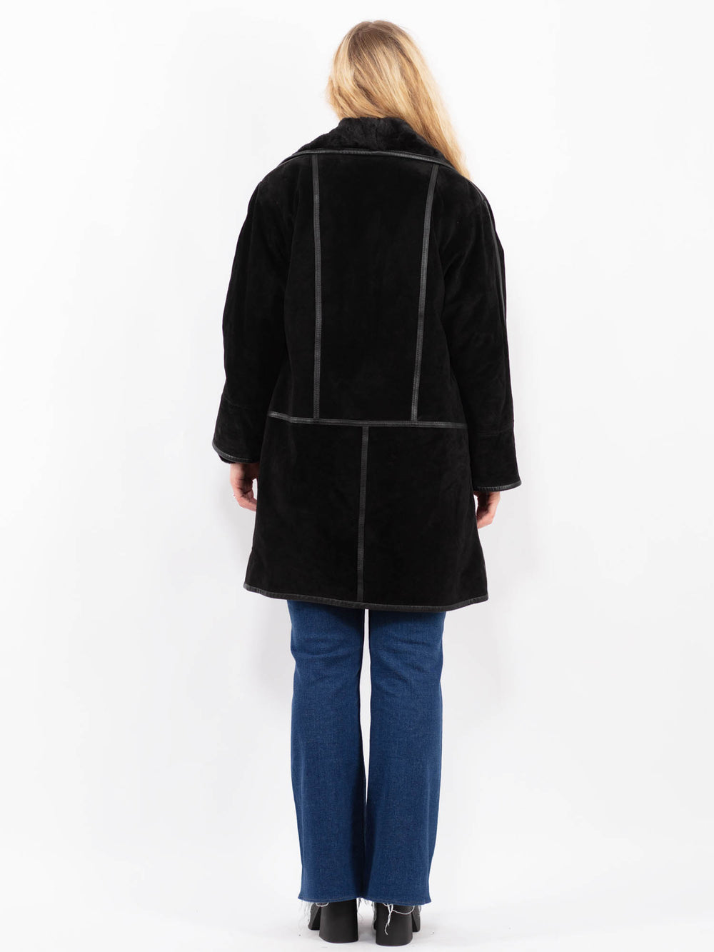 Vintage 90's Women Suede Sherpa Coat in BlackA0463