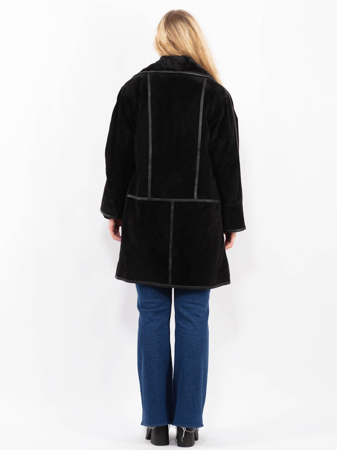 Vintage 90's Women Suede Sherpa Coat in BlackA0463