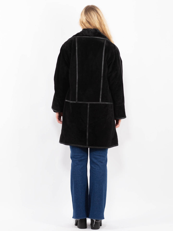 Vintage 90's Women Suede Sherpa Coat in BlackA0463