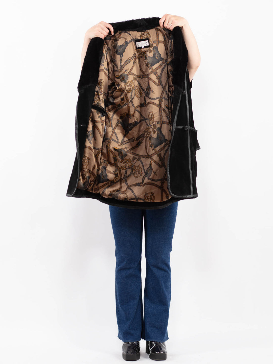 Vintage 90's Women Suede Sherpa Coat in BlackA0463