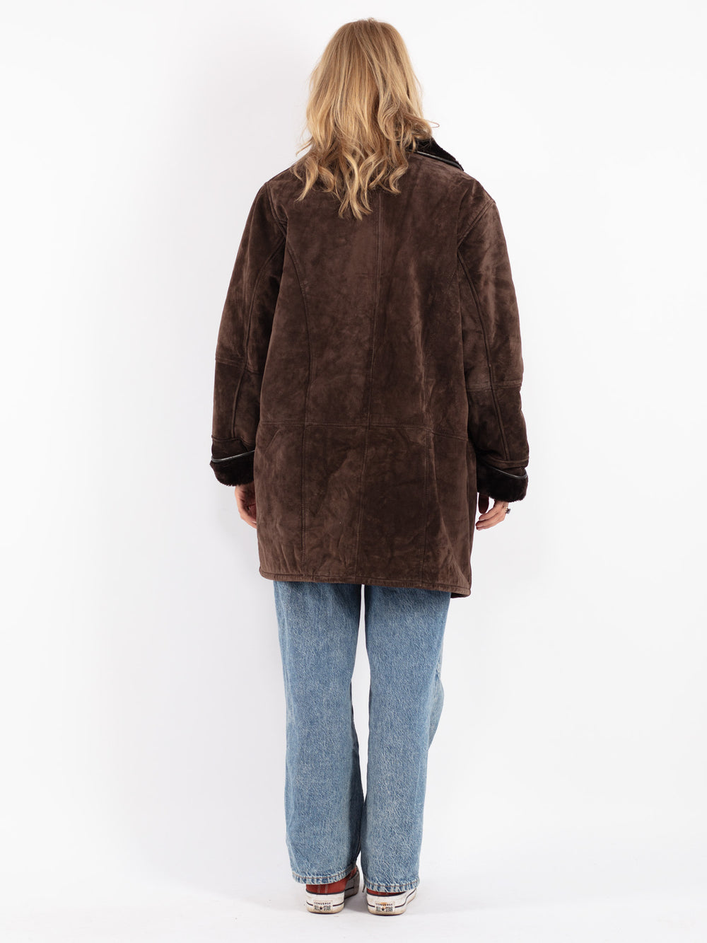 Vintage 90's Women Suede Sherpa Coat in Brown