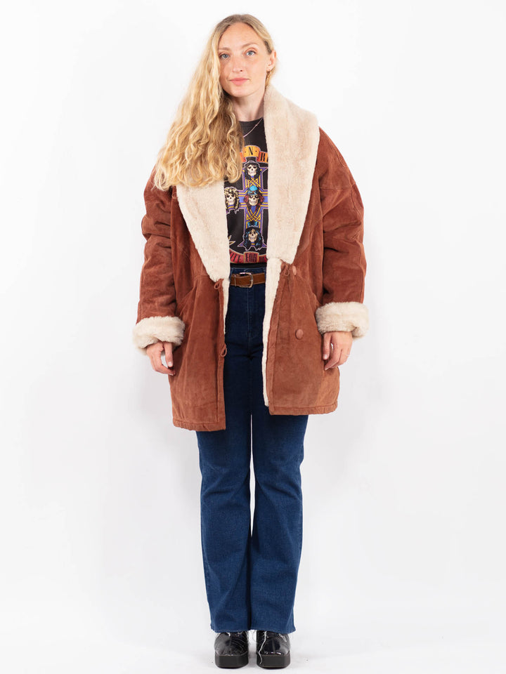 Vintage 90's Women Suede Sherpa Coat in BrownA0480