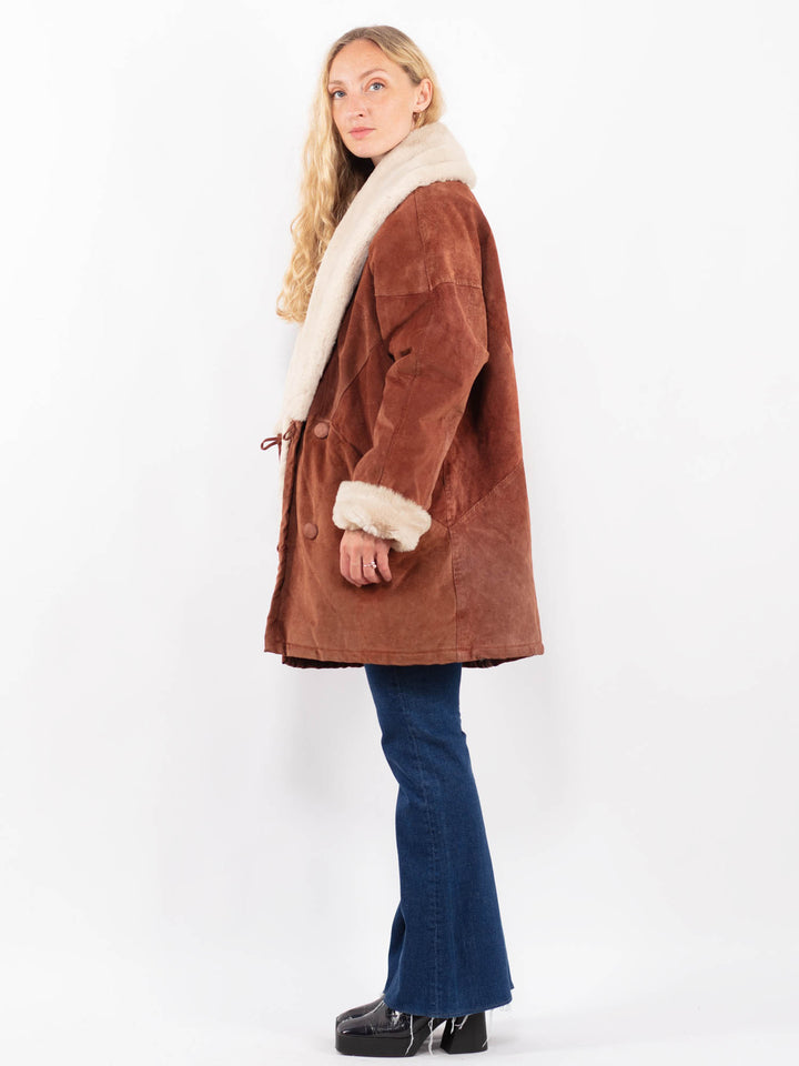Vintage 90's Women Suede Sherpa Coat in BrownA0480