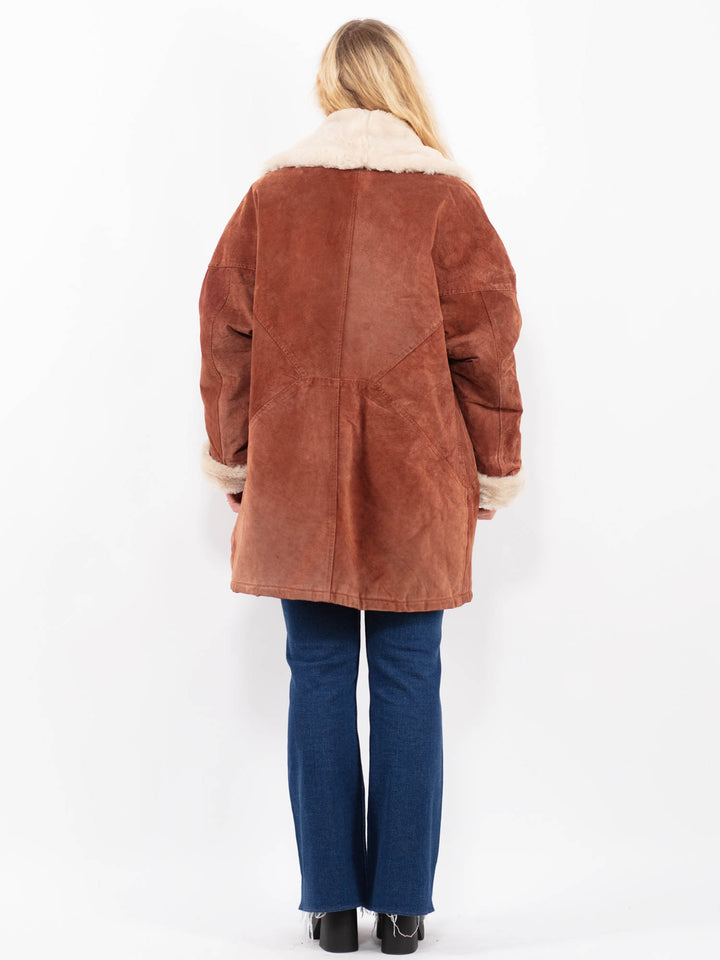 Vintage 90's Women Suede Sherpa Coat in BrownA0480
