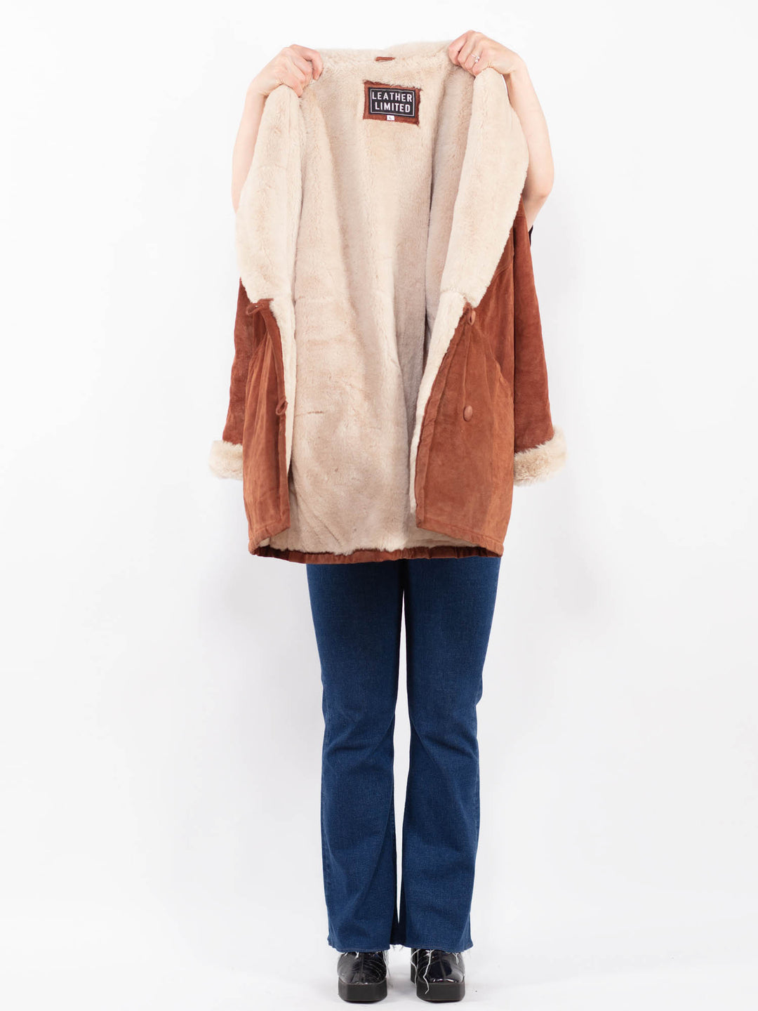 Vintage 90's Women Suede Sherpa Coat in BrownA0480