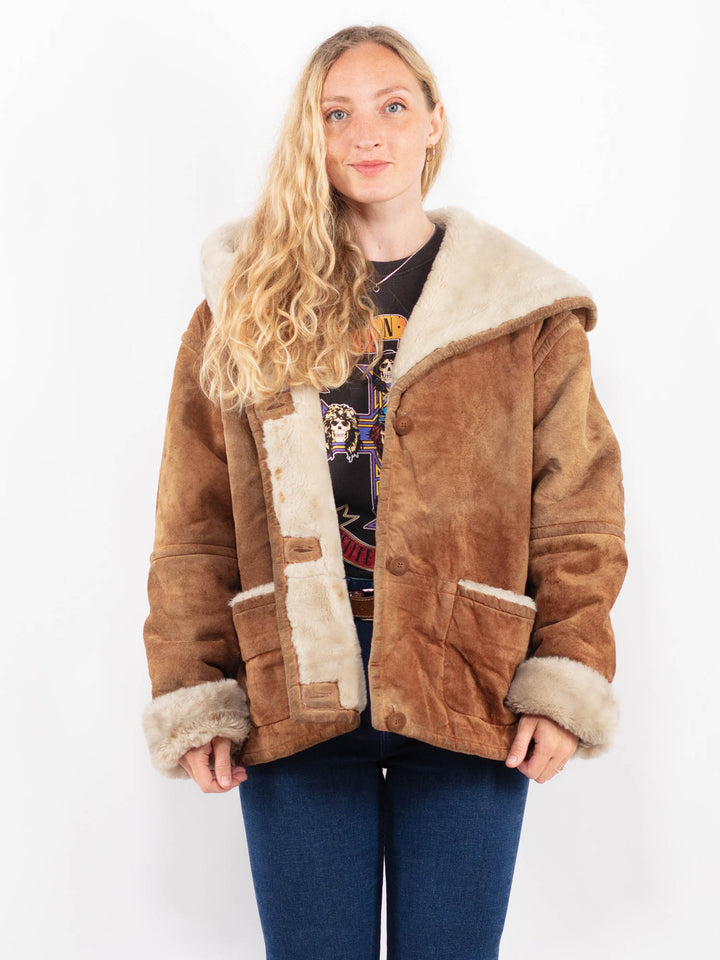 Vintage 90's Women Suede Sherpa Jacket in BrownA0353