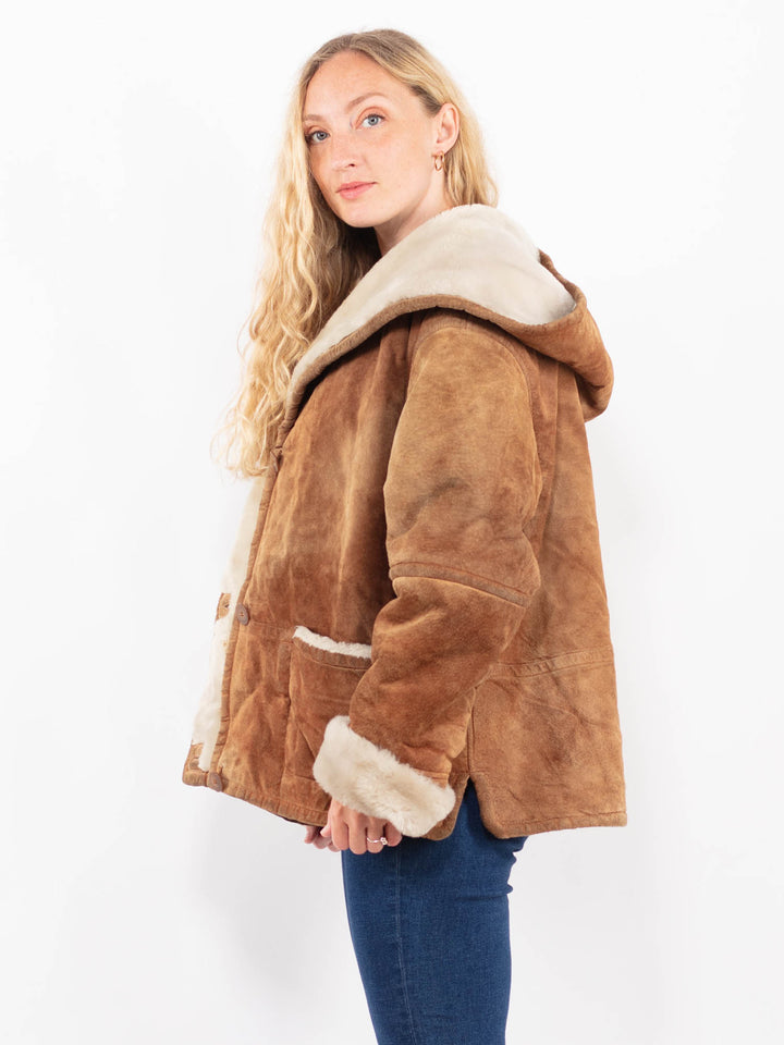 Vintage 90's Women Suede Sherpa Jacket in BrownA0353