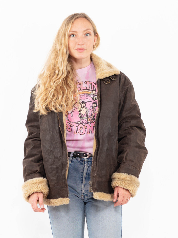 Vintage 90's Women Suede Sherpa Jacket in BrownA0535