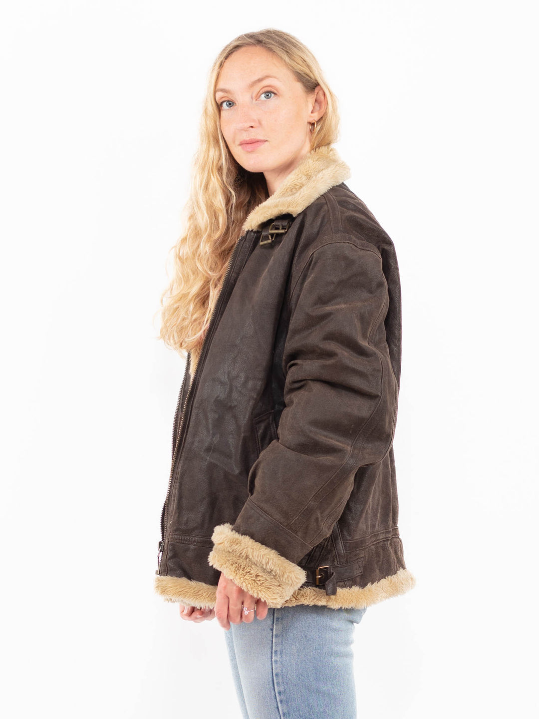 Vintage 90's Women Suede Sherpa Jacket in BrownA0535