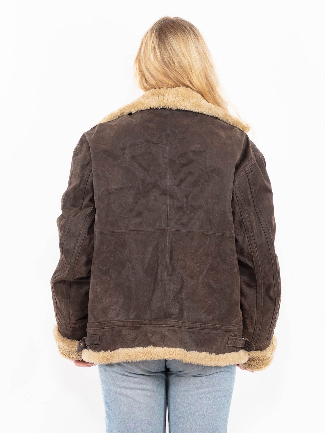 Vintage 90's Women Suede Sherpa Jacket in BrownA0535