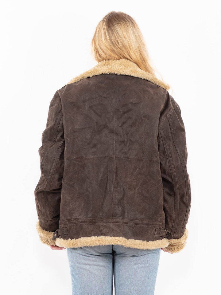 Vintage 90's Women Suede Sherpa Jacket in BrownA0535