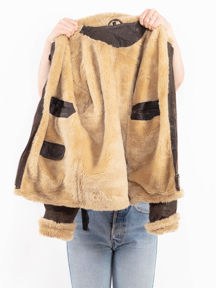 Vintage 90's Women Suede Sherpa Jacket in BrownA0535