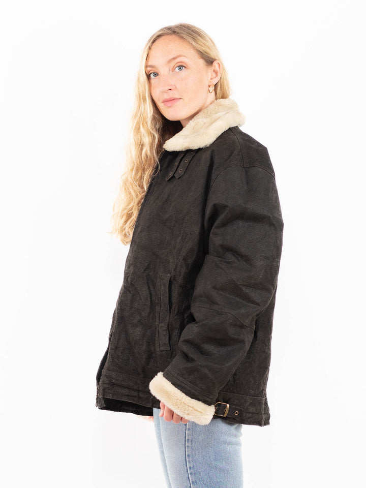 Vintage 90's Women Suede Sherpa Jacket in BlackA0539