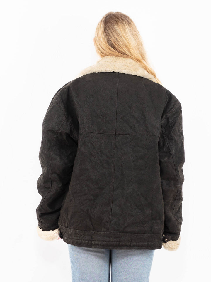 Vintage 90's Women Suede Sherpa Jacket in BlackA0539