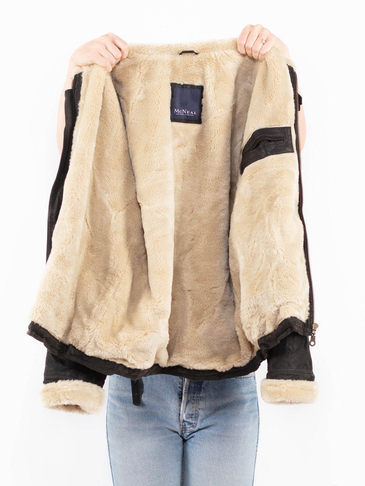 Vintage 90's Women Suede Sherpa Jacket in BlackA0539