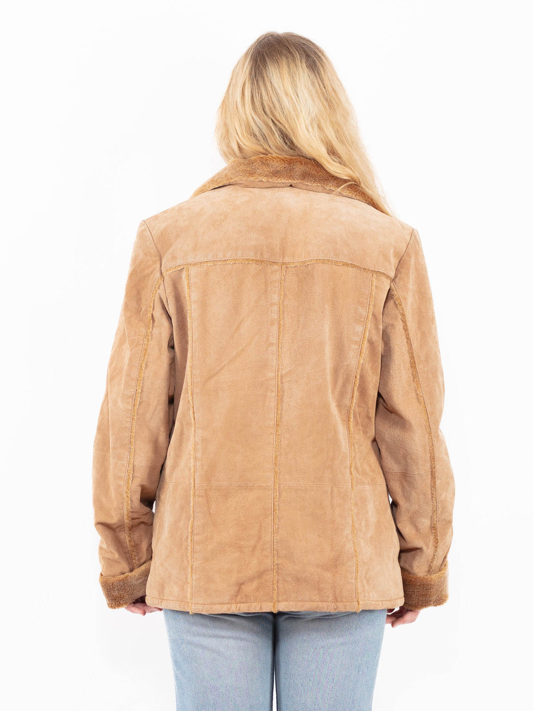 Vintage 90's Women Suede Sherpa Jacket in BeigeA0541