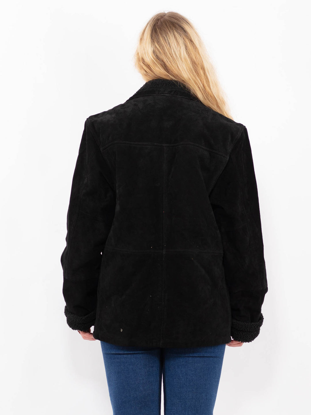 Vintage 90's Women Suede Sherpa Jacket in BlackA0405