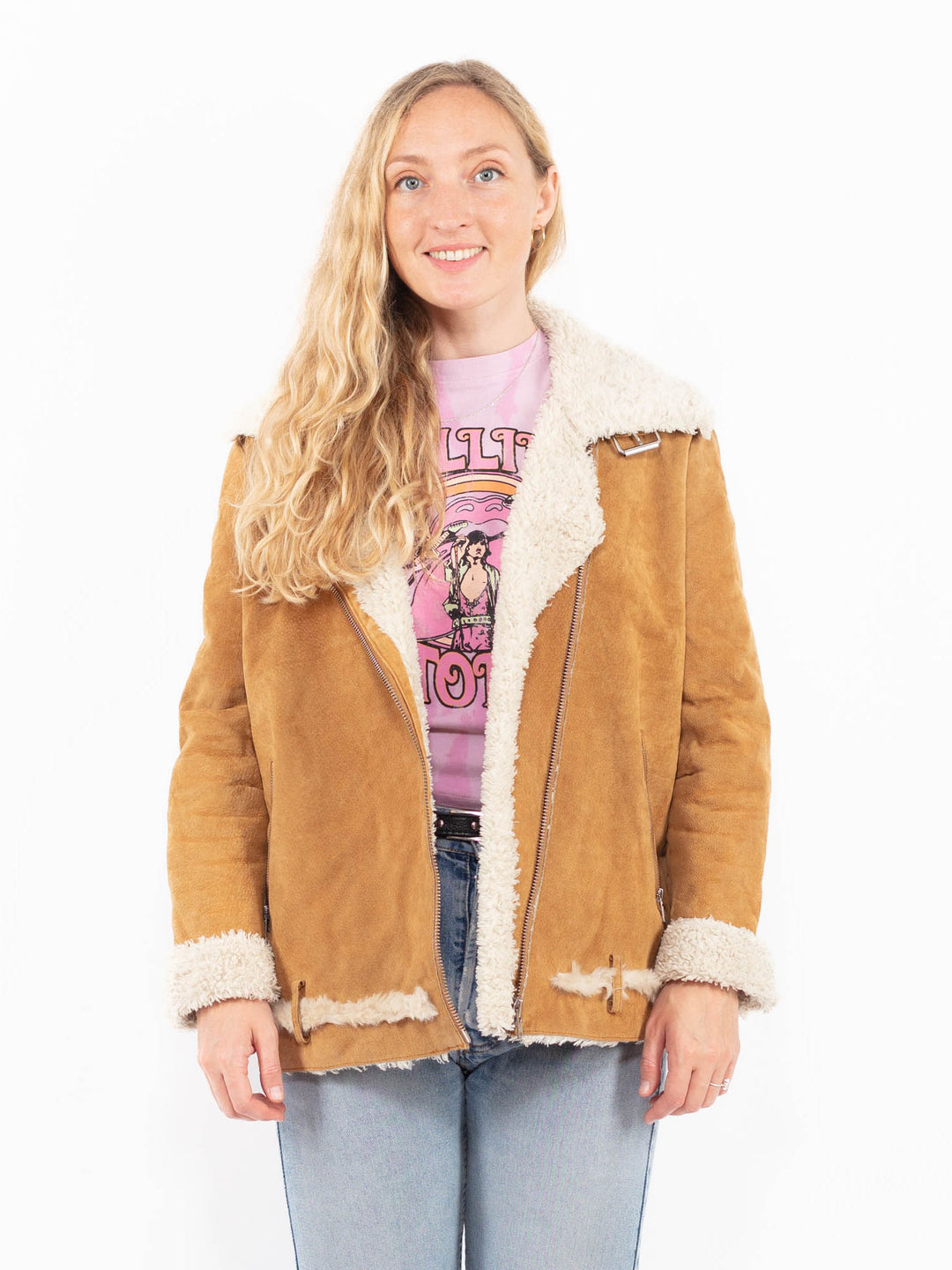 Vintage 00's Women Suede Sherpa Jacket in BrownA0562