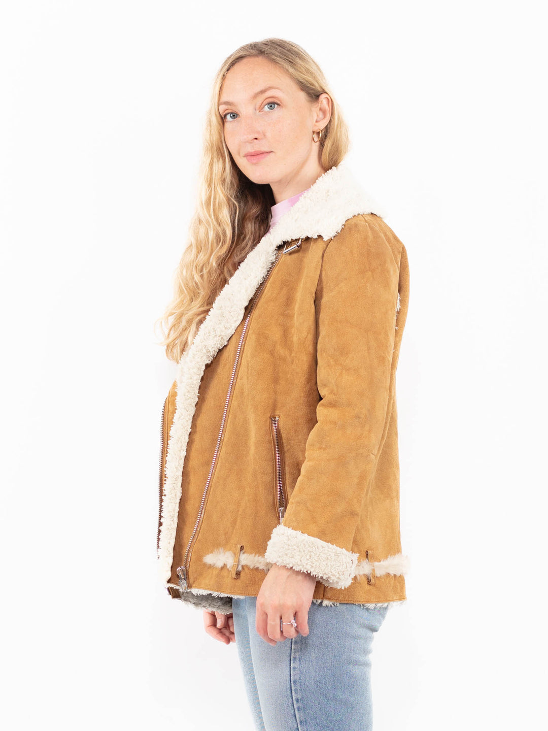 Vintage 00's Women Suede Sherpa Jacket in BrownA0562