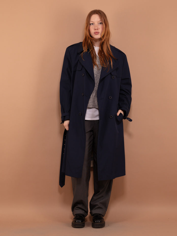 Vintage 90's Women Trench Coat in Navy Blue - NorthernGrip
