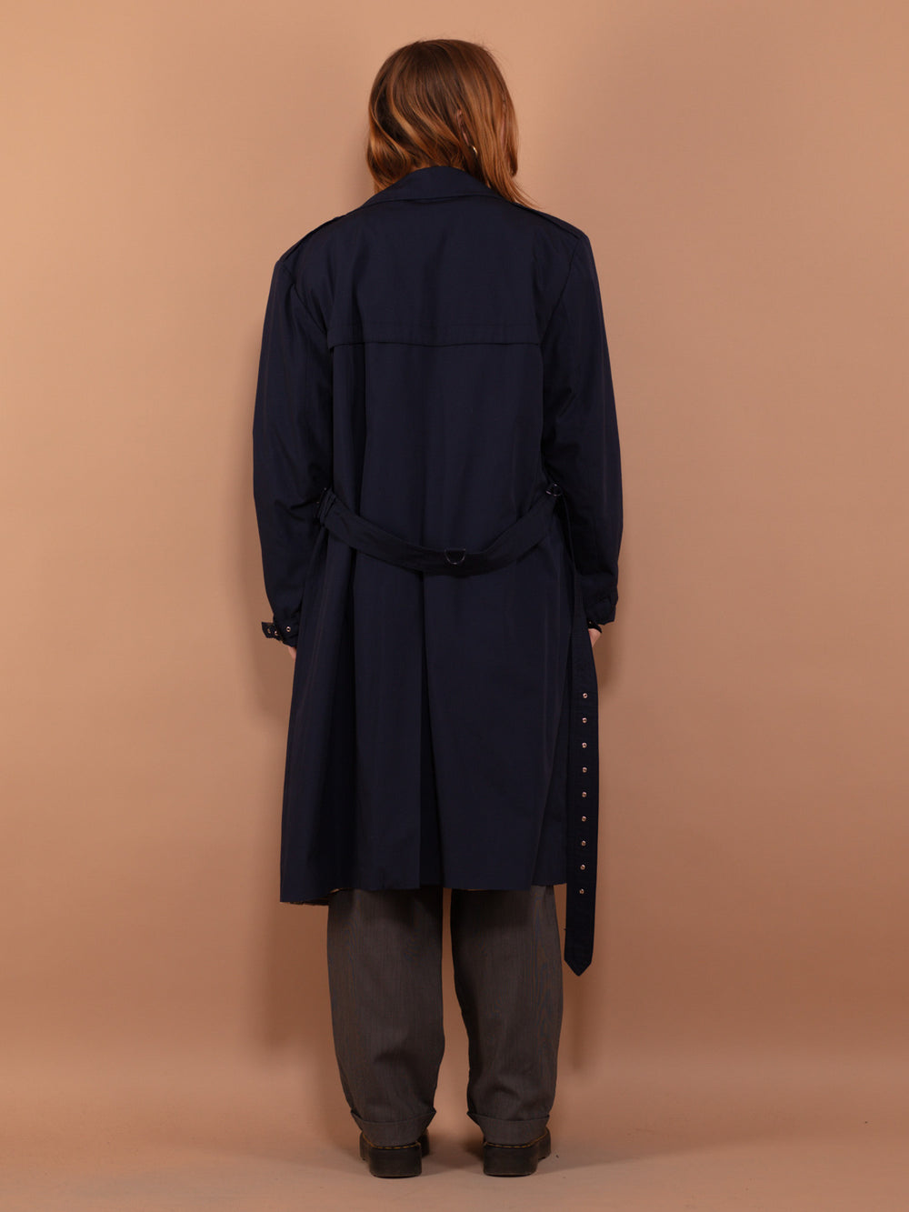 Vintage 90's Women Trench Coat in Navy Blue - NorthernGrip