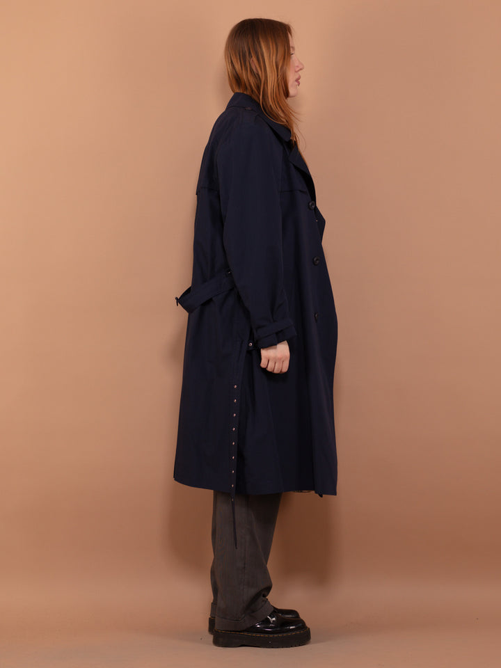 Vintage 90's Women Trench Coat in Navy Blue - NorthernGrip