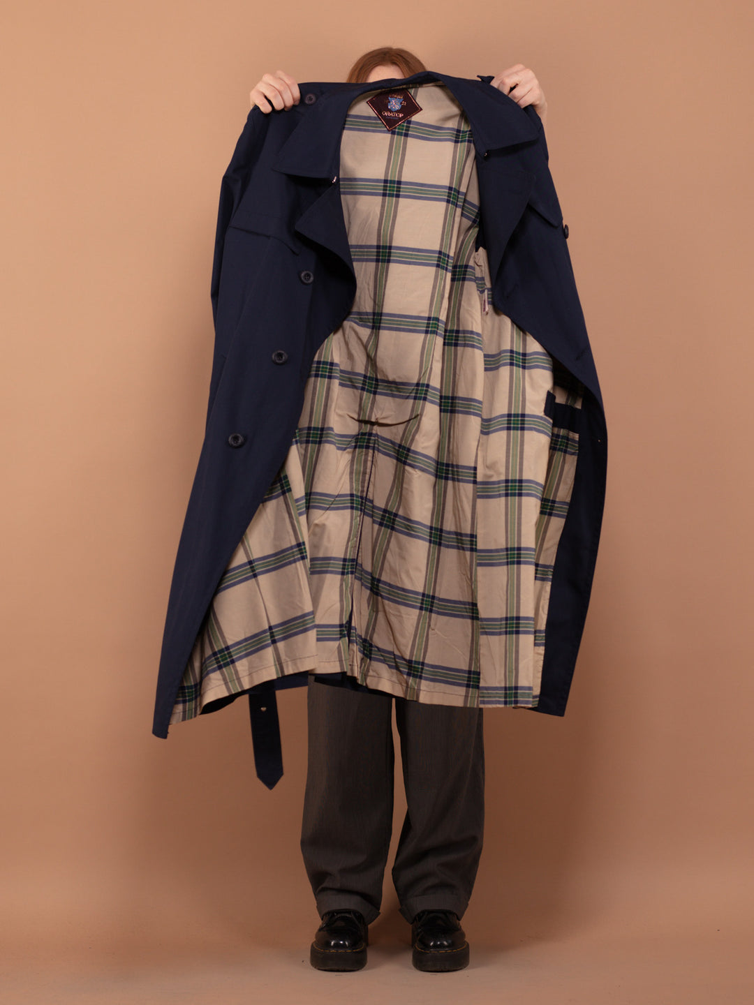 Vintage 90's Women Trench Coat in Navy Blue - NorthernGrip