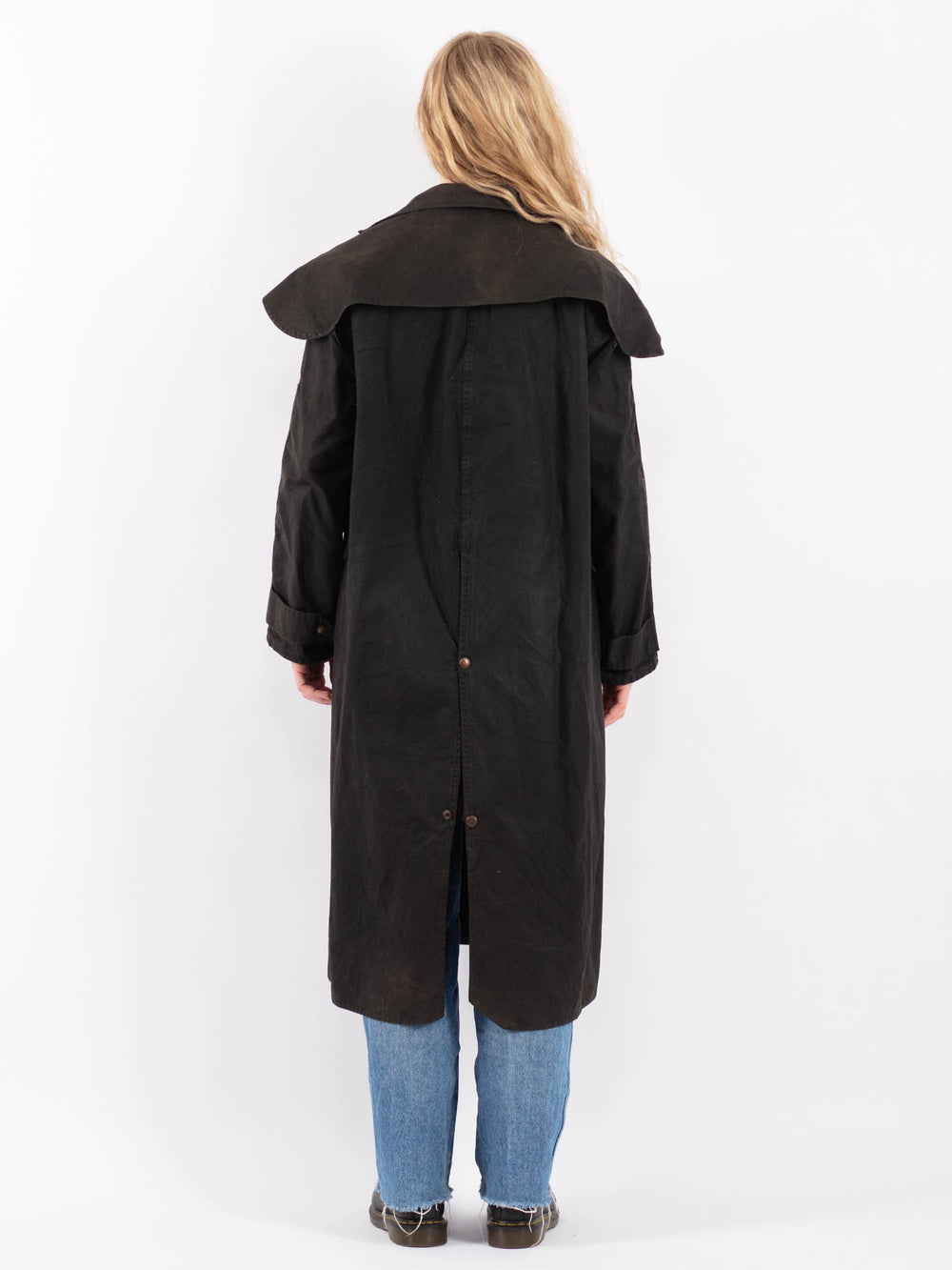 Vintage 90's Women Waxed Cotton Coat in BlackV9438