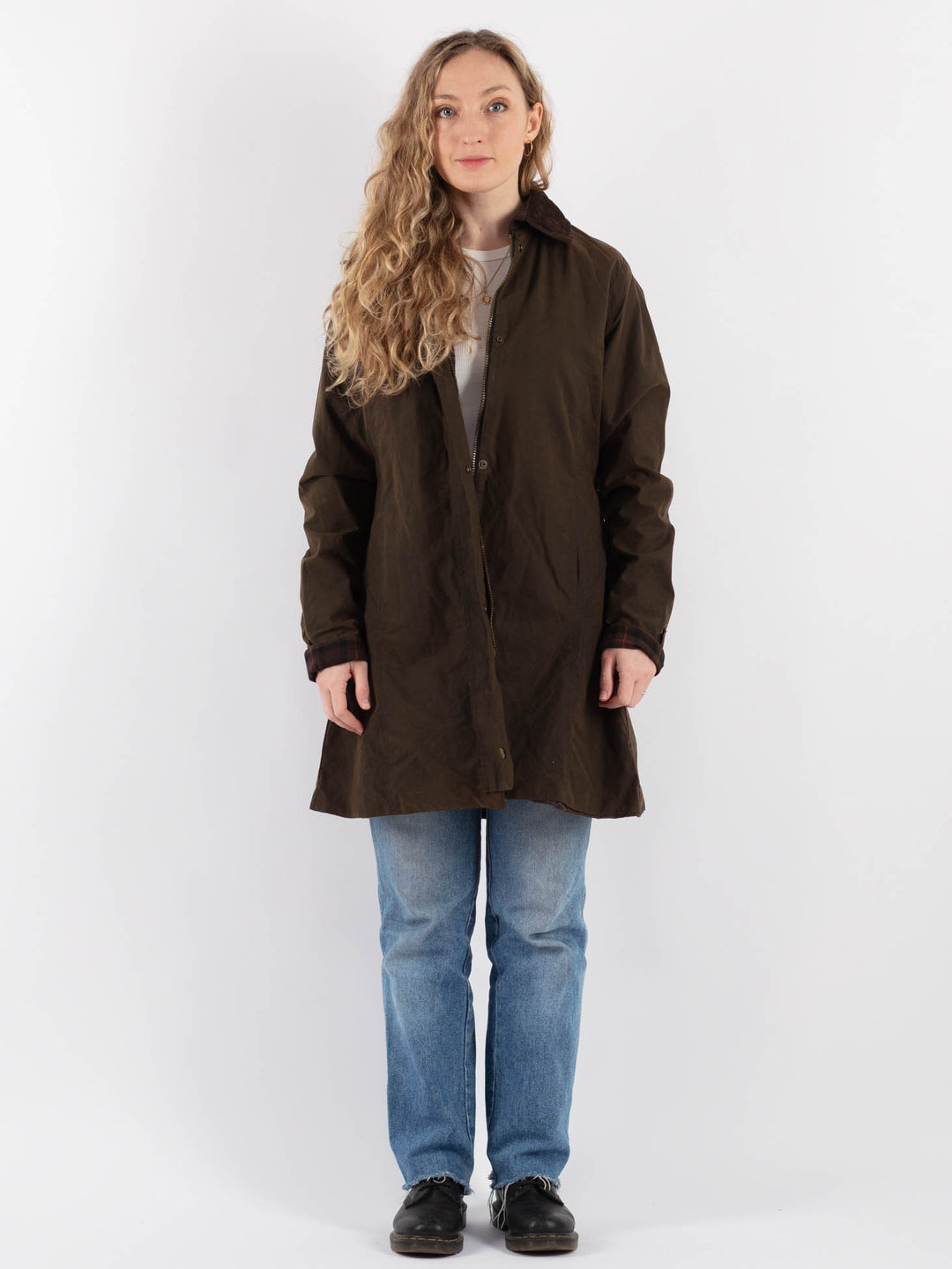 Vintage 90's Women Waxed Cotton Coat in Brown - NorthernGrip