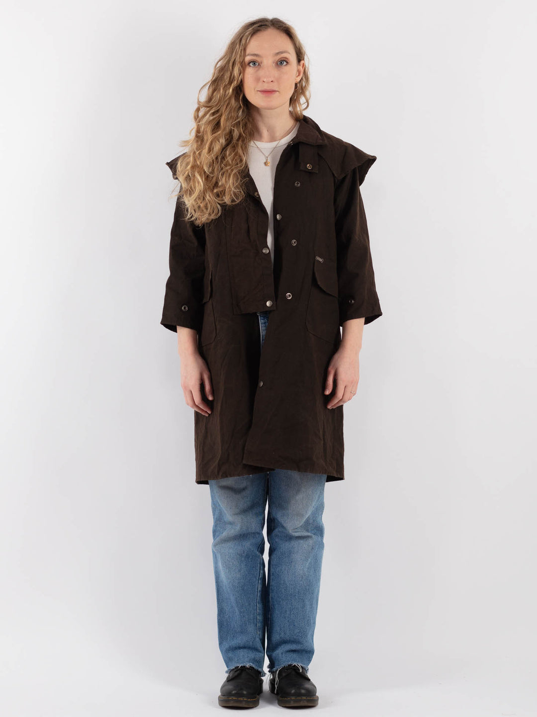 Vintage 90's Women Driza Bone Waxed Cotton Coat in Brown - NorthernGrip