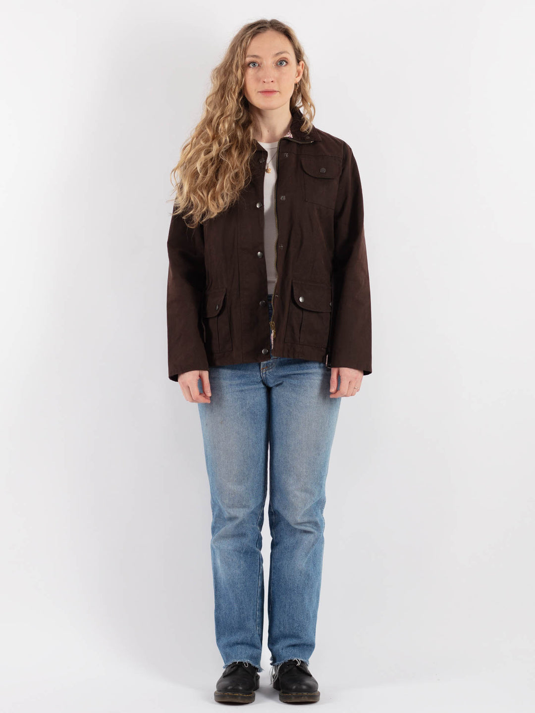 Vintage 90's Women Waxed Cotton Jacket in Brown - NorthernGrip