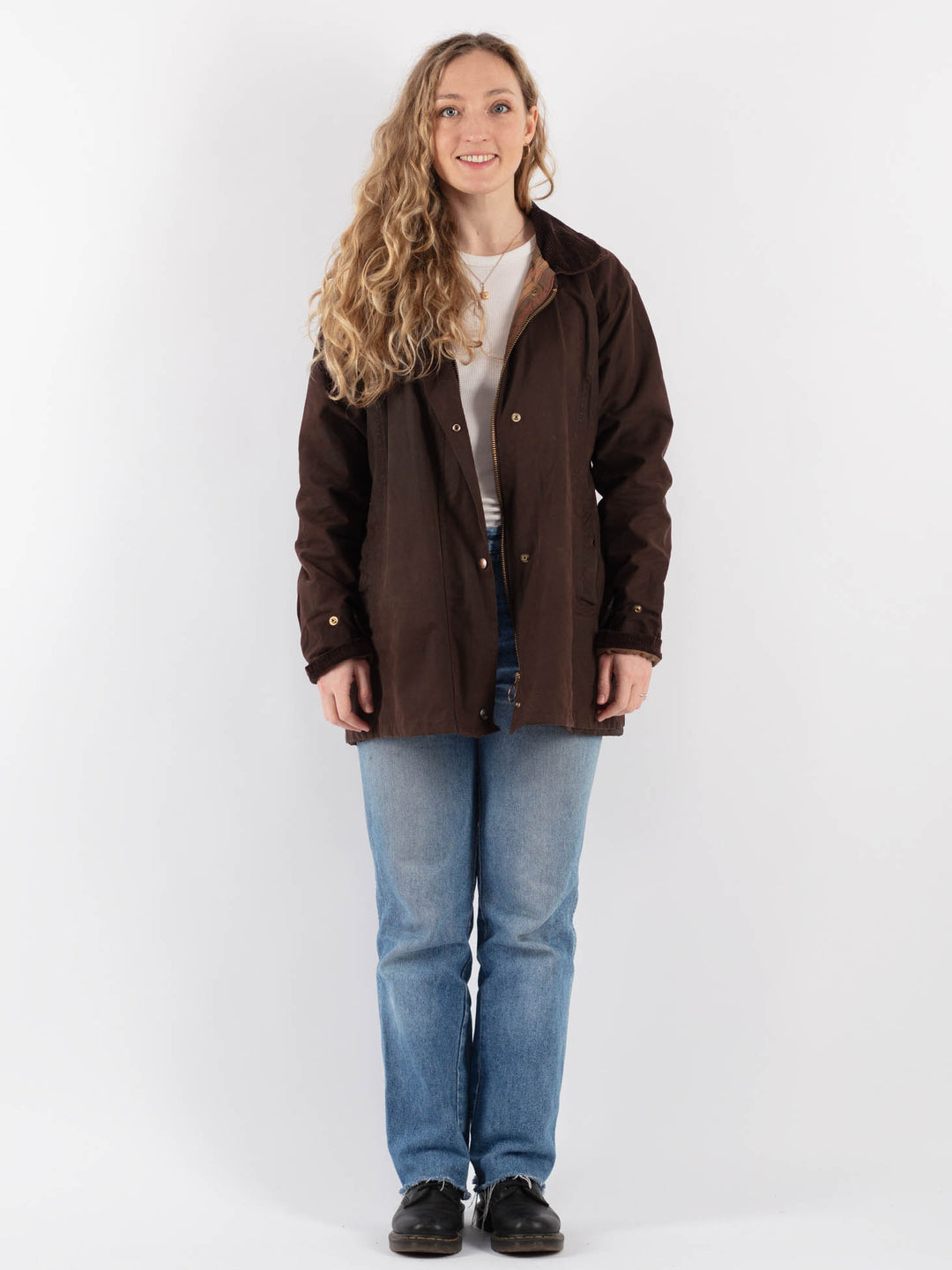 Vintage 90's Women Waxed Cotton Jacket in Brown - NorthernGrip