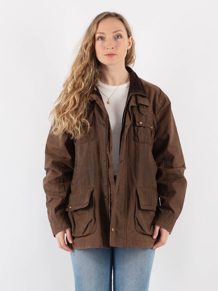 Vintage 90's Women Waxed Cotton Jacket in Brown V9389