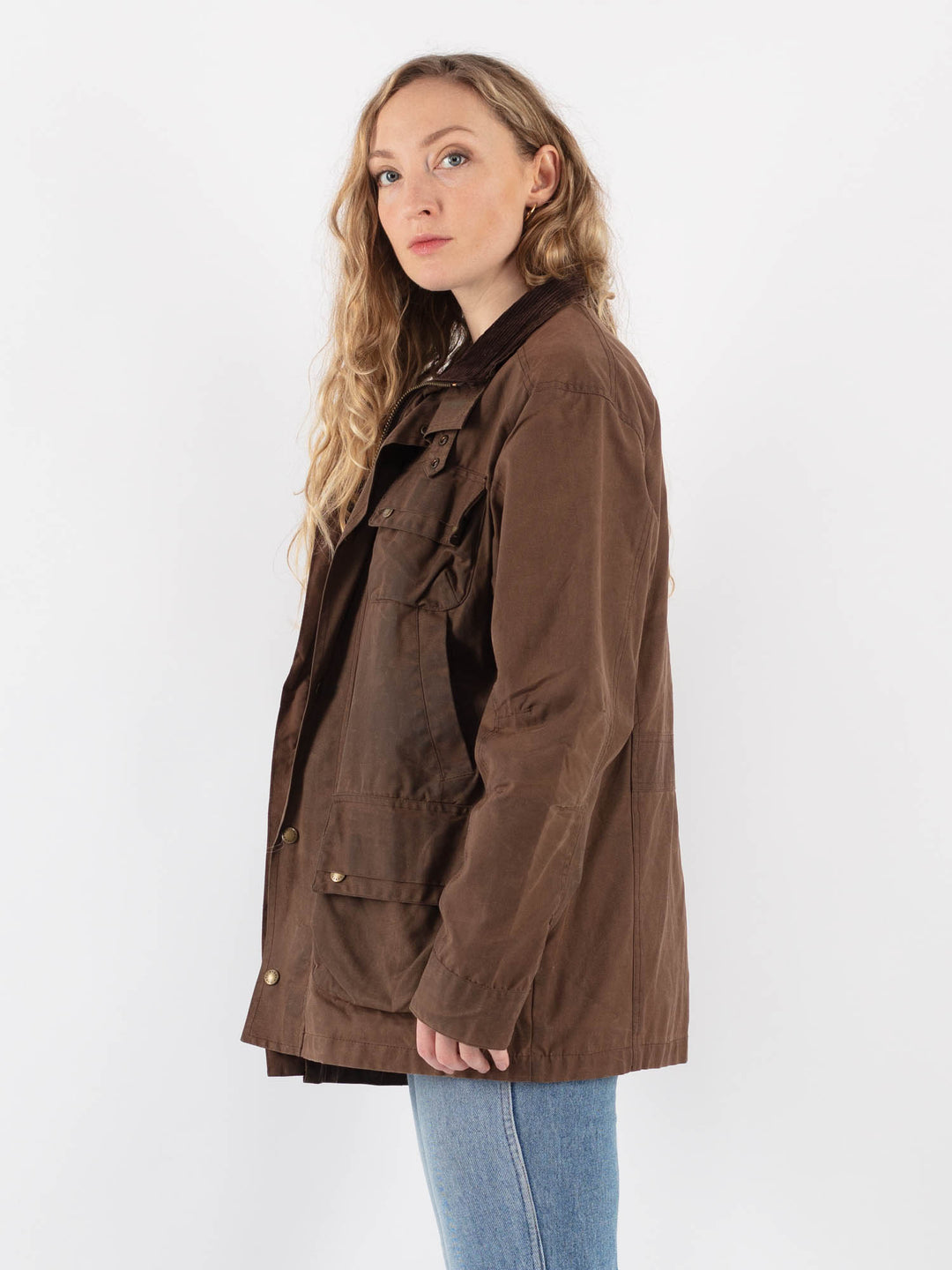 Vintage 90's Women Waxed Cotton Jacket in Brown