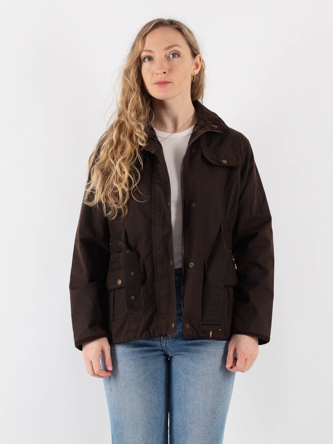 Vintage 90's Women Waxed Cotton Jacket in Brown V9390