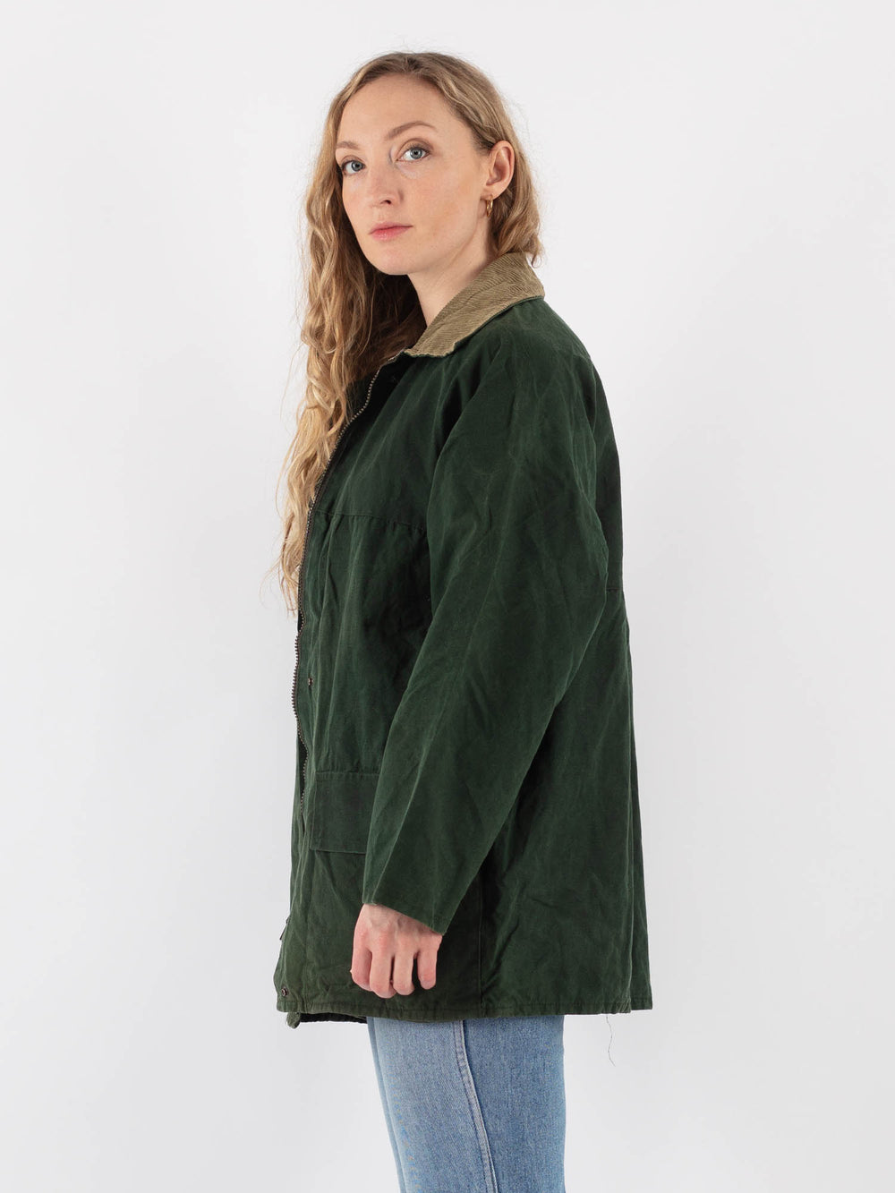 Vintage 90's Women Waxed Cotton Jacket in Green