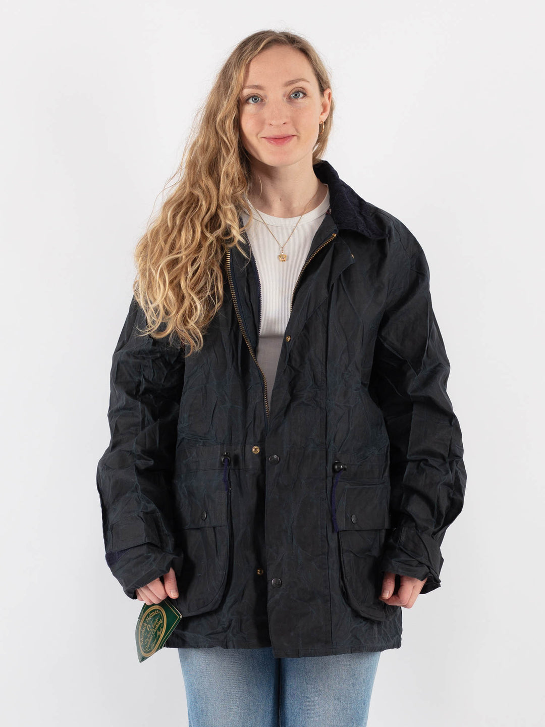 Vintage 90's Women Waxed Cotton Jacket in Blue V9400