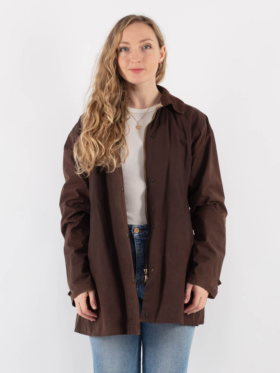 Vintage 90's Women Waxed Cotton Jacket in BrownV9401