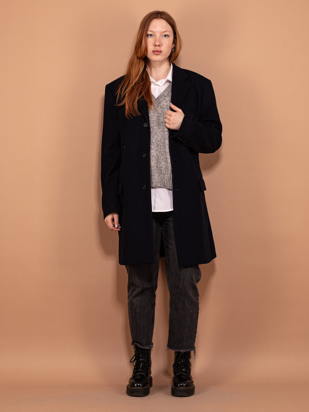 Vintage 90's Women Wool Blend Coat in Blue - NorthernGrip