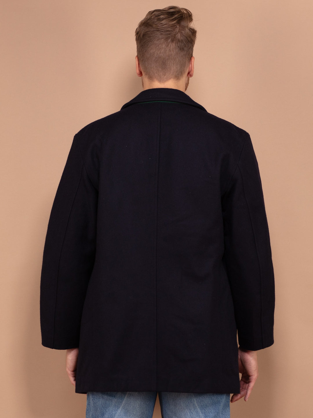 Vintage 80's Men Wool Blend Peacoat in Navy Blue - NorthernGrip