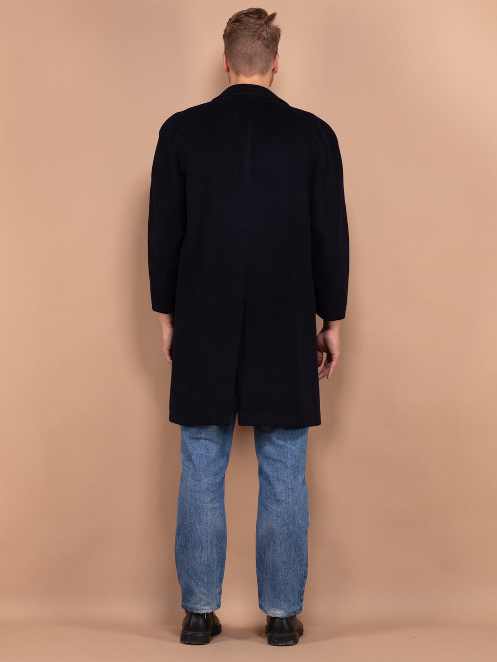 Vintage 80's Men Wool Blend Coat in Navy - NorthernGrip