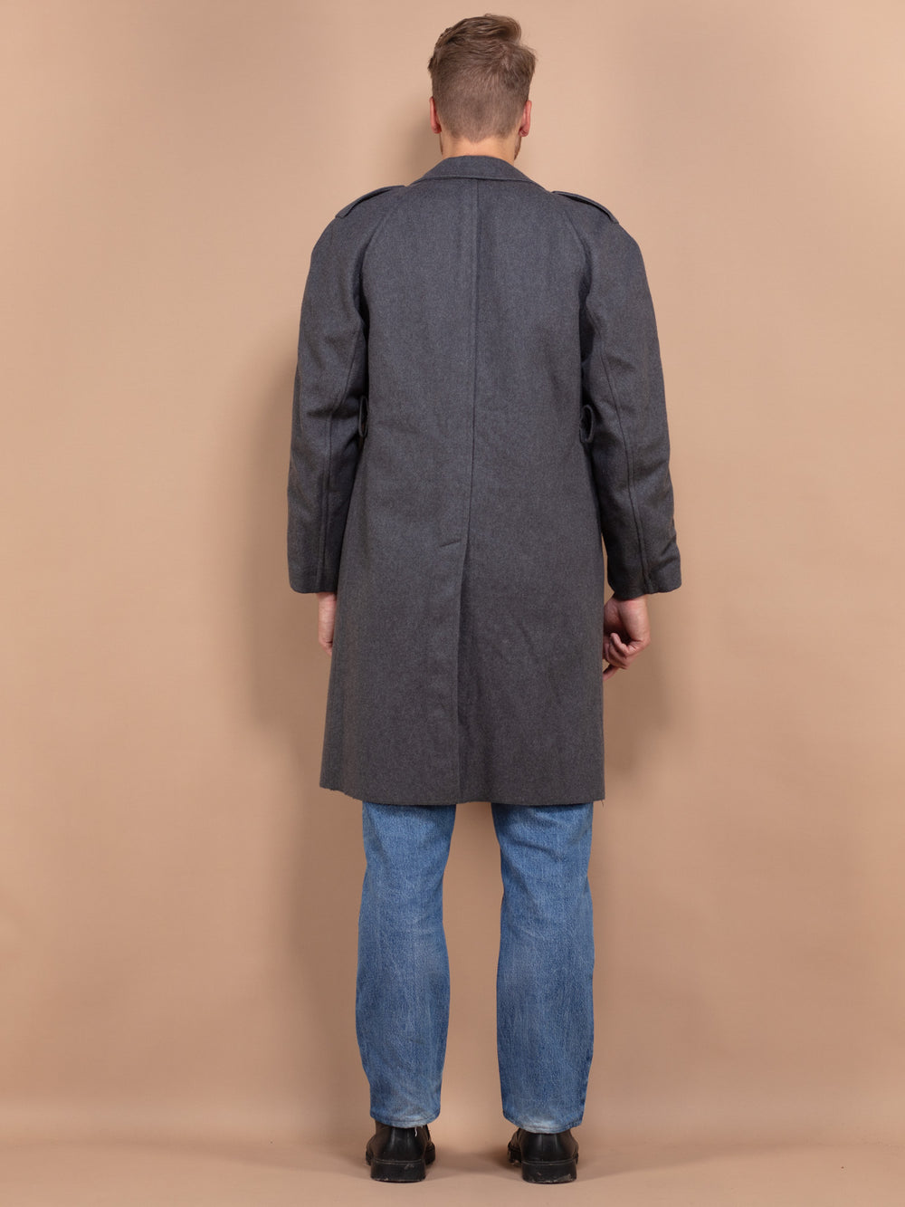 Vintage 70's Men Military Wool Coat in Grey - NorthernGrip