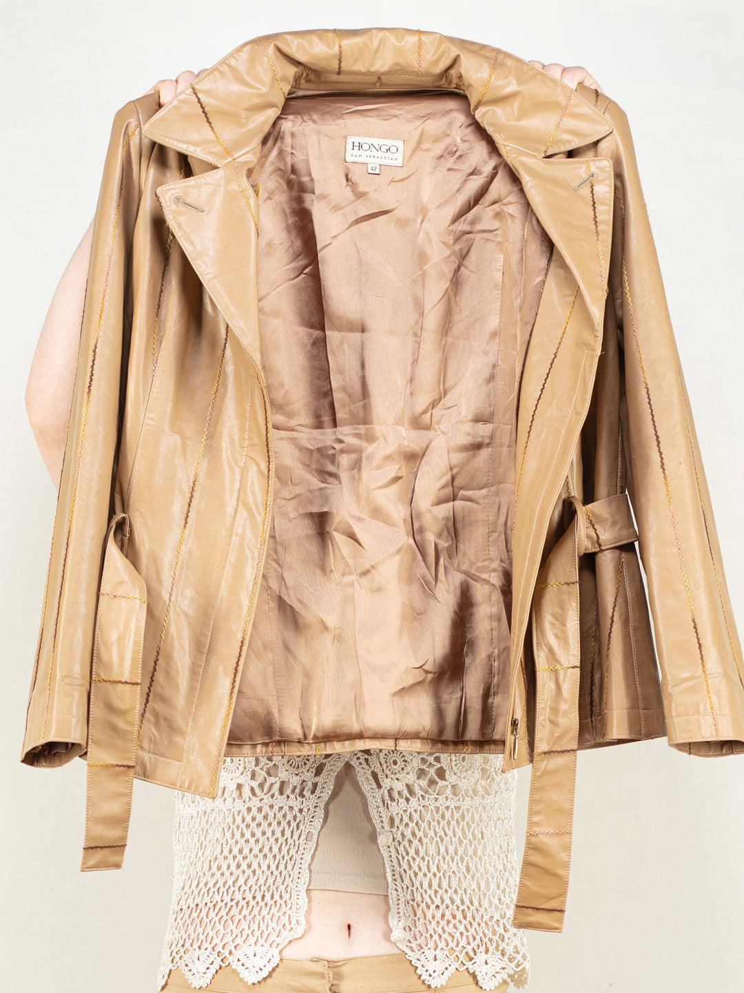 Vintage 80's Women Faux Leather Blazer Jacket in Beige - NorthernGrip