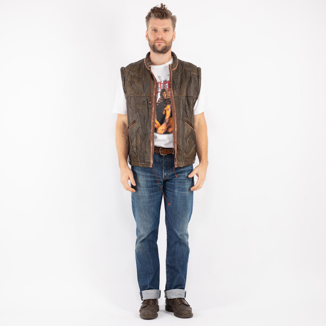 Vintage 90's Men Sheepskin Shearling Vest in Brown