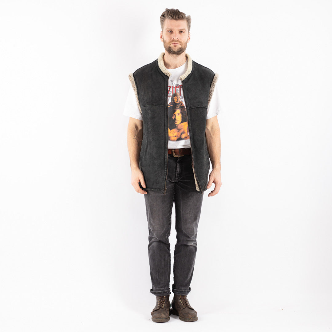 Vintage 90's Men Sheepskin Shearling Vest in BlackZ141