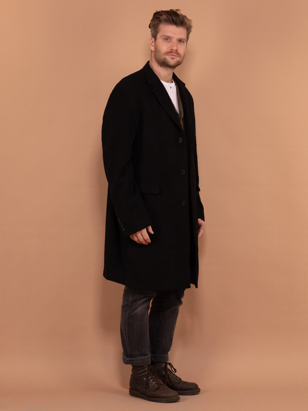 Vintage 00's Men Wool and Cashmere Coat in Black - NorthernGrip