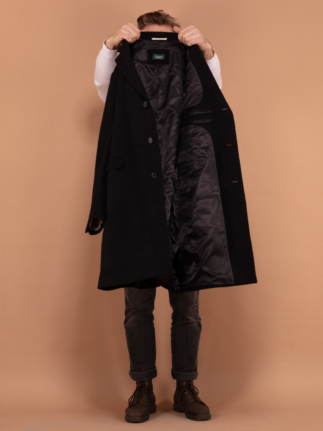 Vintage 00's Men Wool and Cashmere Coat in Black - NorthernGrip