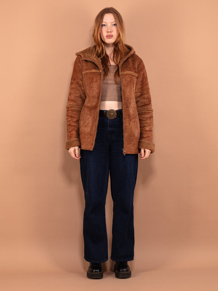 Vintage 00's Women Hooded Sherpa Jacket in Brown - NorthernGrip