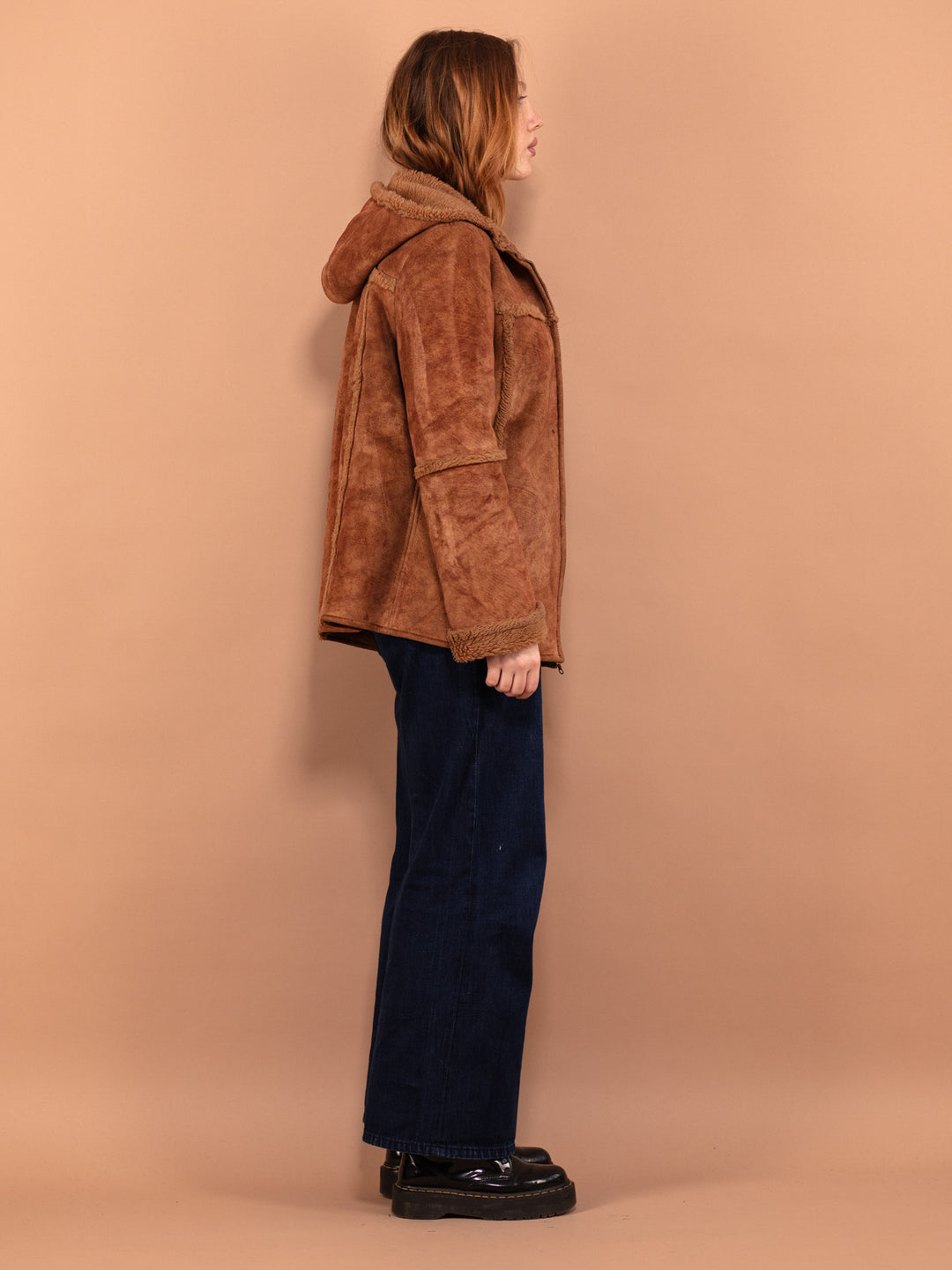 Vintage 00's Women Hooded Sherpa Jacket in Brown - NorthernGrip