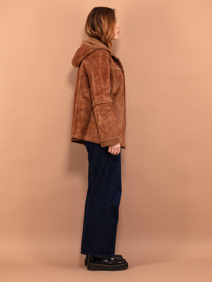 Vintage 00's Women Hooded Sherpa Jacket in Brown - NorthernGrip